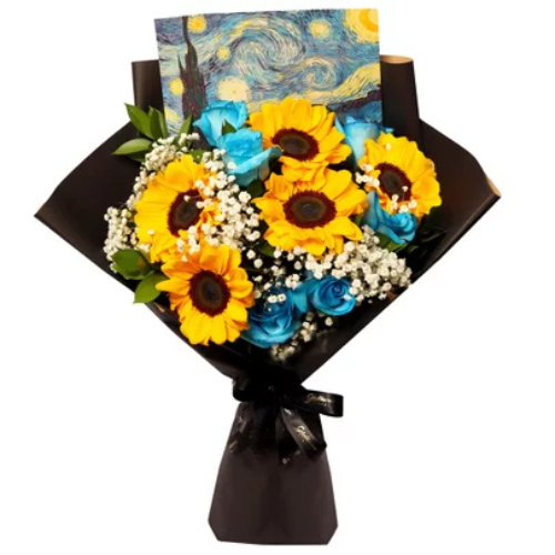 Buquê Especial 17 — Girassóis com Rosas Azuis