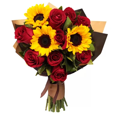 Buquê Especial 07 — Girassóis e Rosas Vermelhas